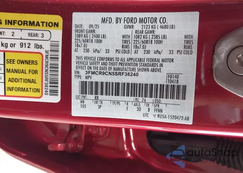 2025 Ford Bronco Sport Outer Banks from USA, damaged, VIN 3FMCR9CN5SRF38240